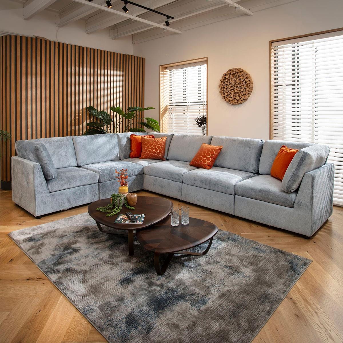 Sophie 6 Seater Corner Sofa Blue Chenille 320x240cm 15R