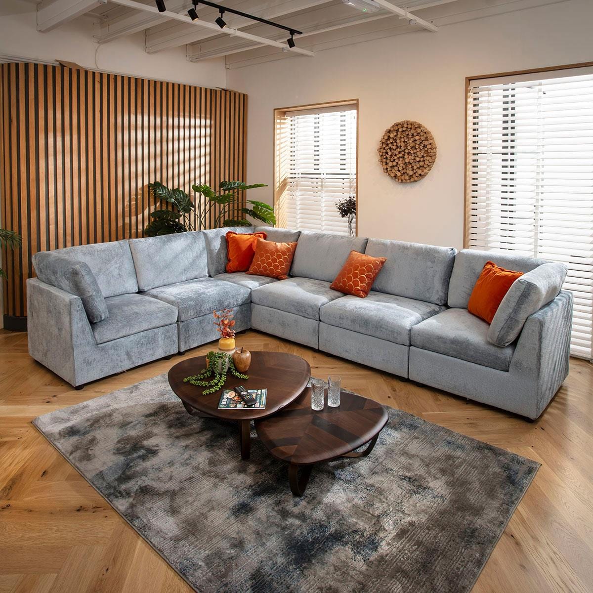 Sophie 6 Seater Corner Sofa Blue Chenille 320x240cm 15R