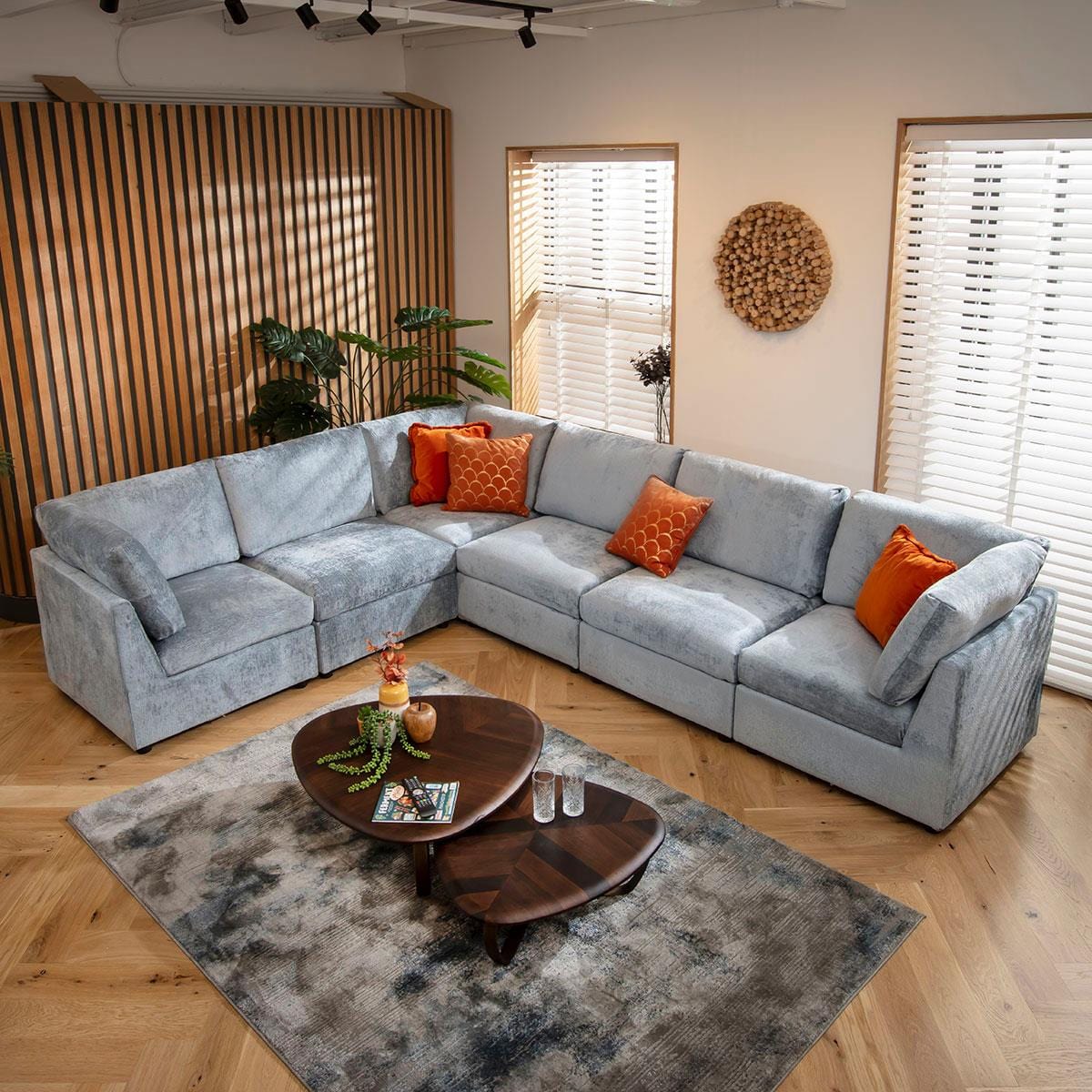 Sophie 6 Seater Corner Sofa Blue Chenille 320x240cm 15R