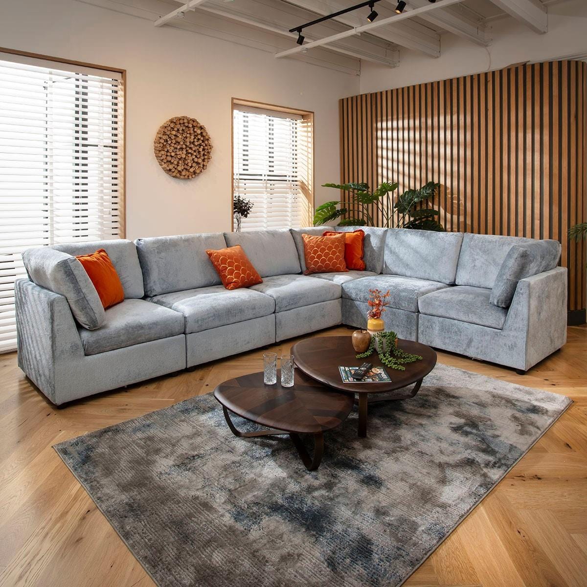 Sophie 6 Seater Corner Sofa Blue Chenille 320x240cm 15L