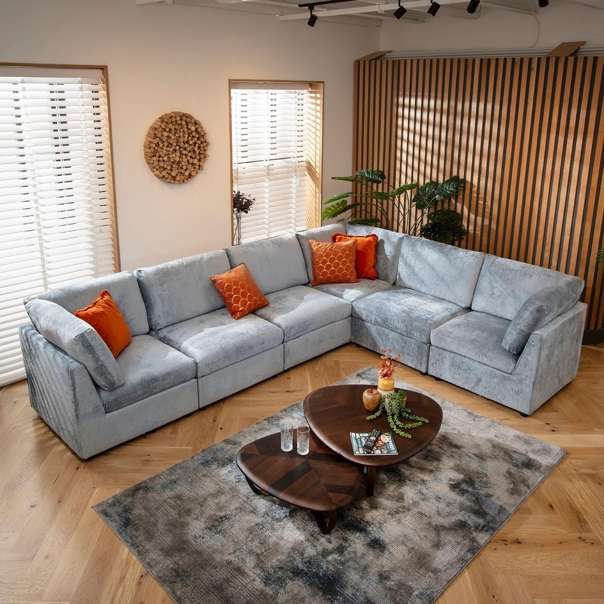 Sophie 6 Seater Corner Sofa Blue Chenille 320x240cm 15L