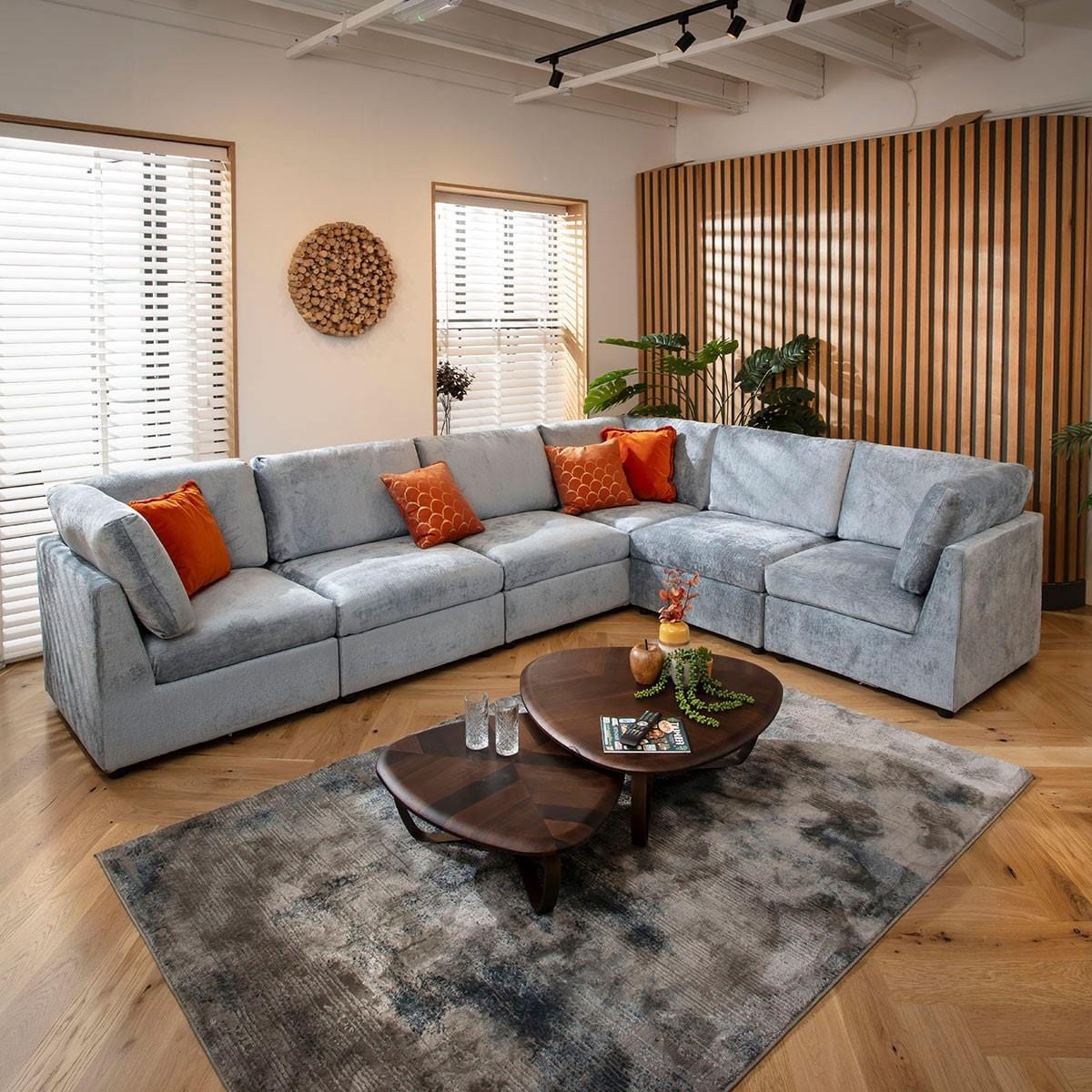 Sophie 6 Seater Corner Sofa Blue Chenille 320x240cm 15L