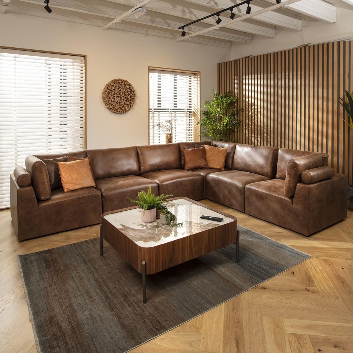 Victoria 6 Seater Corner Sofa Antique Brown 348x266cm 15L