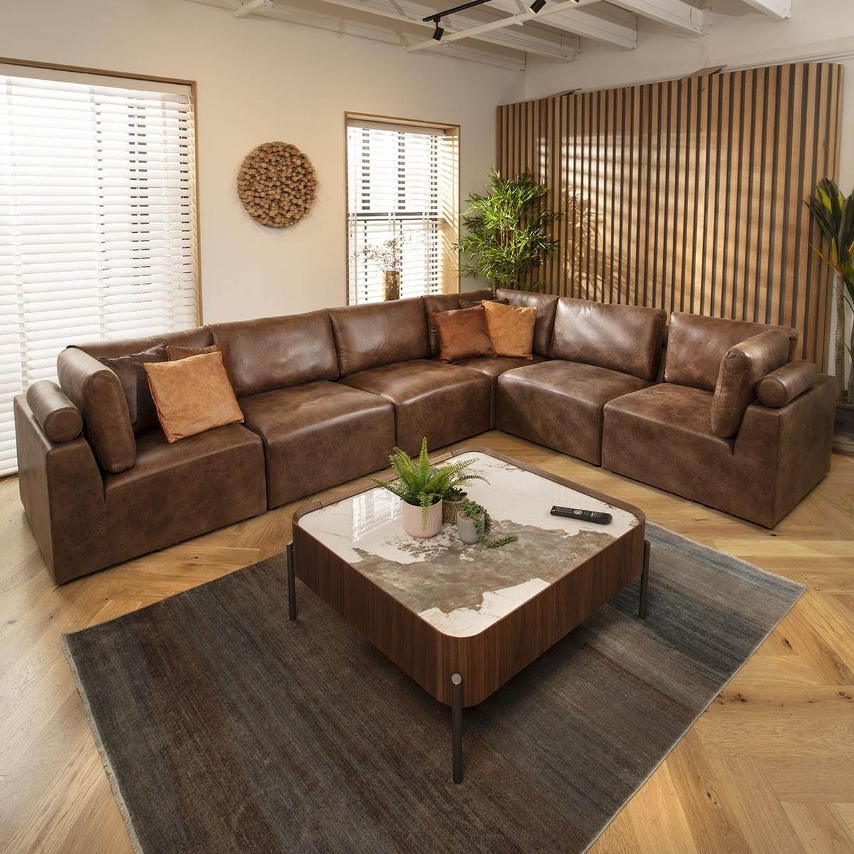 Victoria 6 Seater Corner Sofa Antique Brown 348x266cm 15L