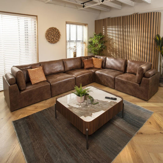 Victoria 6 Seater Corner Sofa Antique Brown 348x266cm 15L