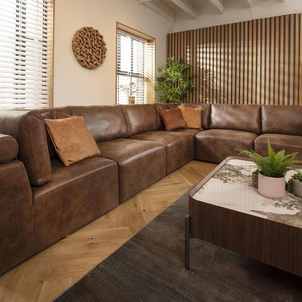 Victoria 6 Seater Corner Sofa Antique Brown 348x266cm 15L