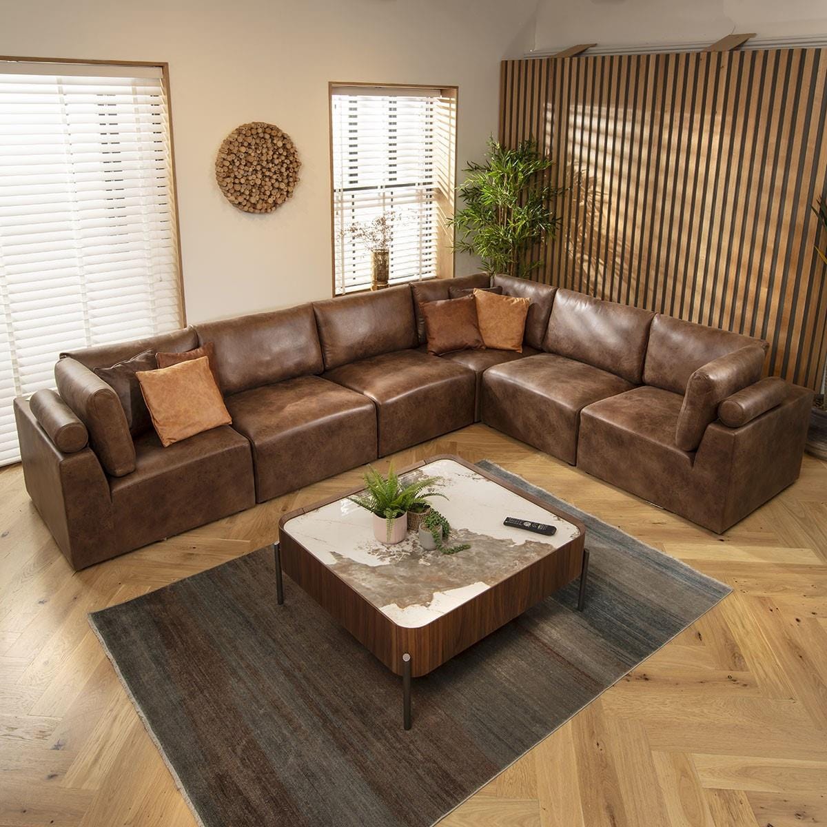 Victoria 6 Seater Corner Sofa Antique Brown 348x266cm 15L