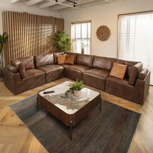 Victoria 6 Seater Corner Sofa Antique Brown 348x266cm 15R