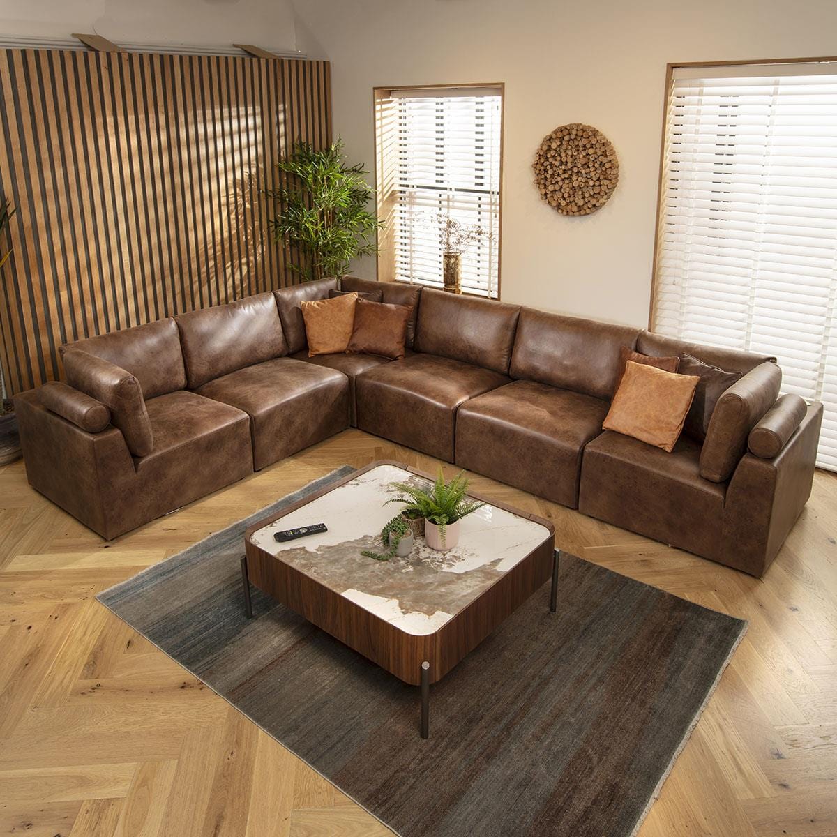 Victoria 6 Seater Corner Sofa Antique Brown 348x266cm 15R