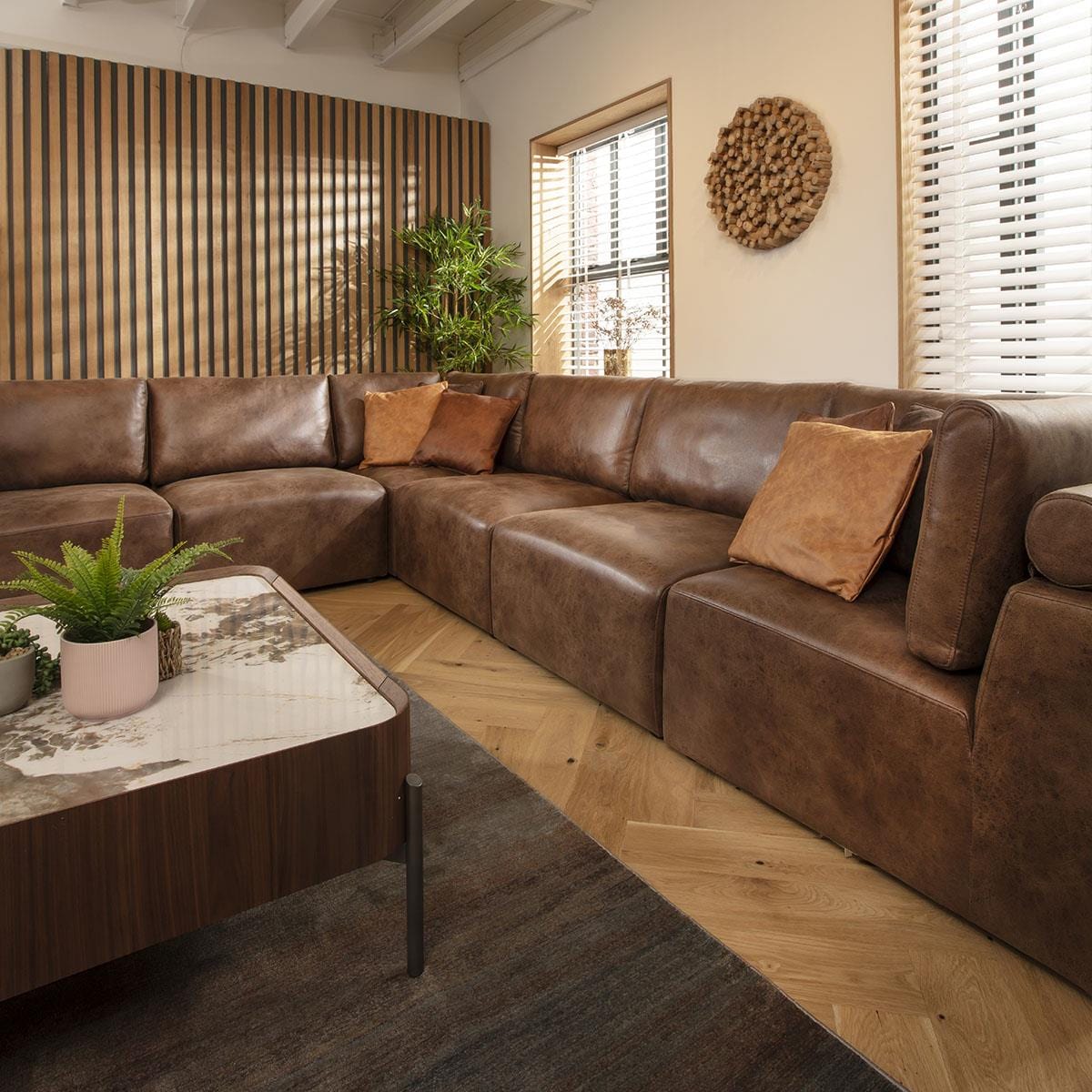 Victoria 6 Seater Corner Sofa Antique Brown 348x266cm 15R