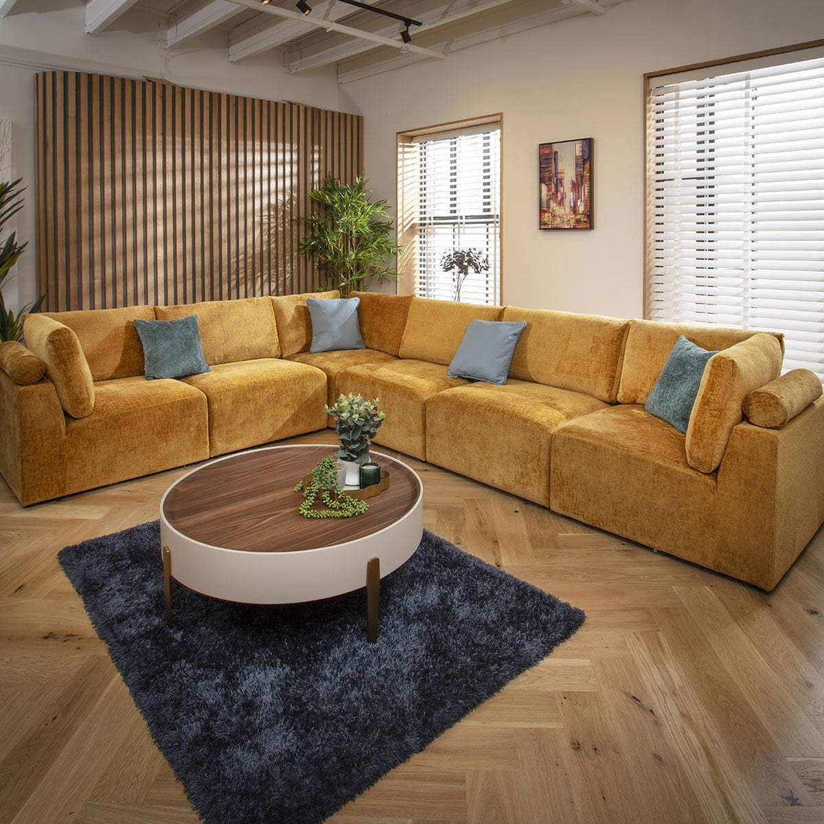 Victoria 6 Seater Corner Sofa Mustard Chenille 348x266cm 15R