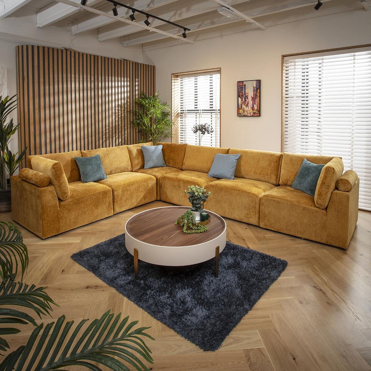 Victoria 6 Seater Corner Sofa Mustard Chenille 348x266cm 15R