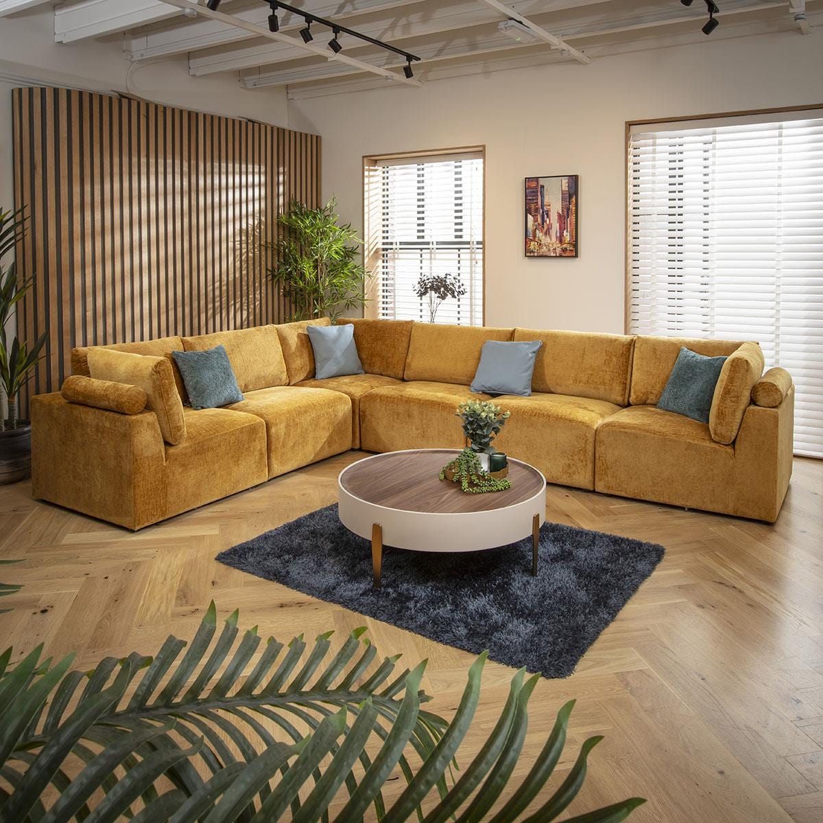 Victoria 6 Seater Corner Sofa Mustard Chenille 348x266cm 15R
