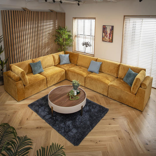 Victoria 6 Seater Corner Sofa Mustard Chenille 348x266cm 15R