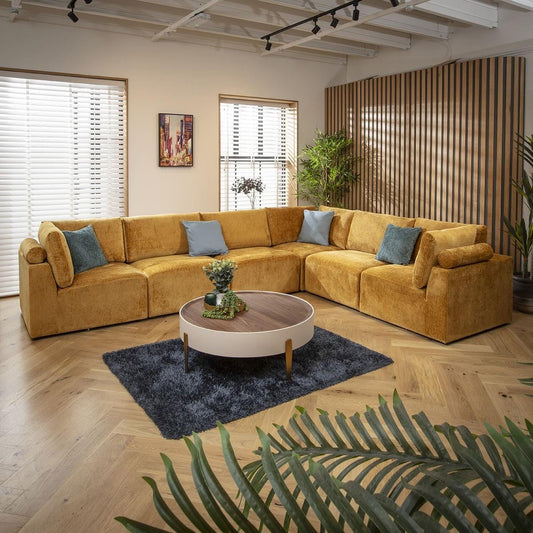 Victoria 6 Seater Corner Sofa Mustard Chenille 348x266cm 15L