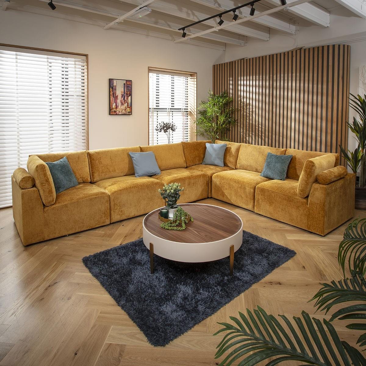 Victoria 6 Seater Corner Sofa Mustard Chenille 348x266cm 15L