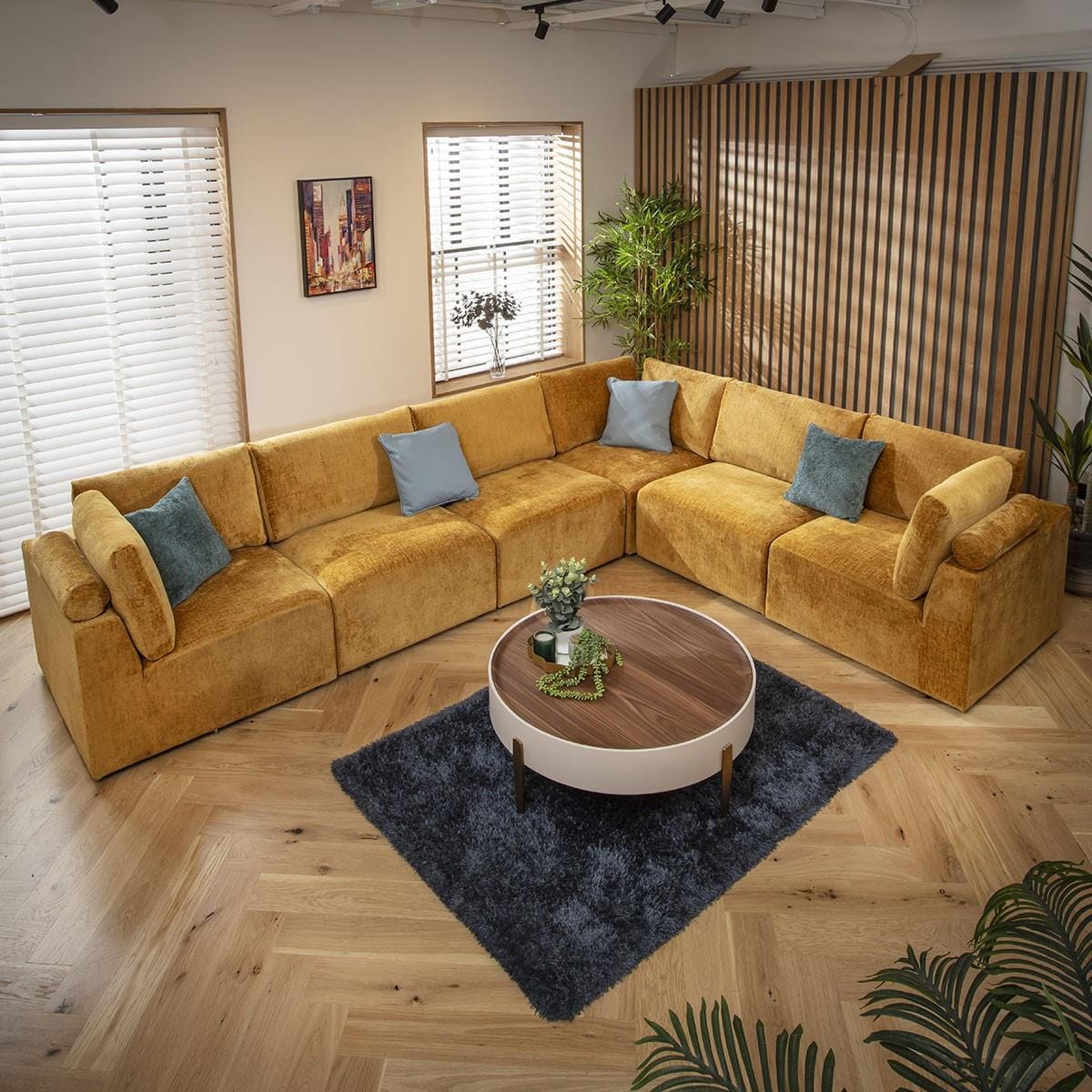 Victoria 6 Seater Corner Sofa Mustard Chenille 348x266cm 15L