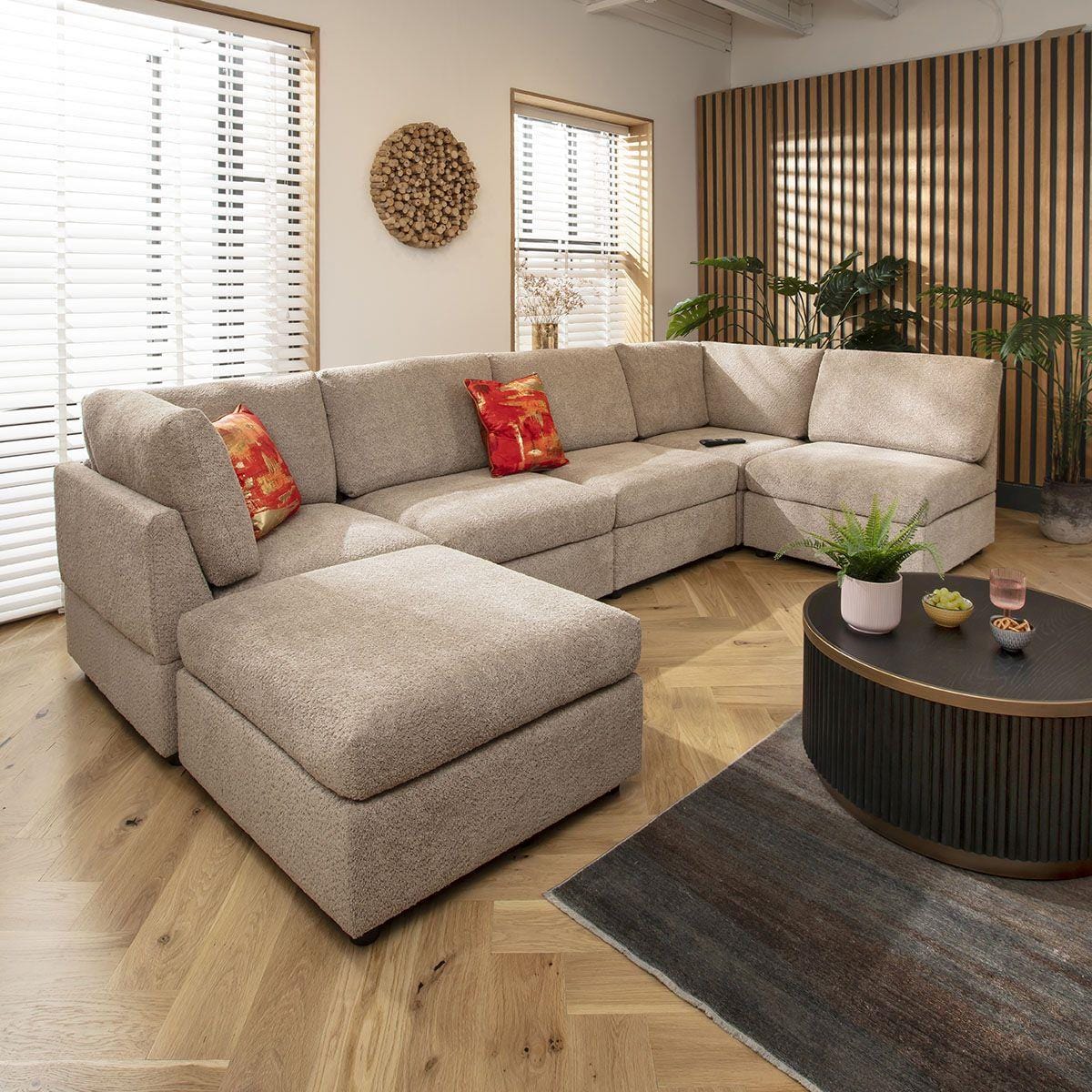 Sophie 6 Seater U-Shape Sofa Biscuit Beige Boucle 320x160cm 6L