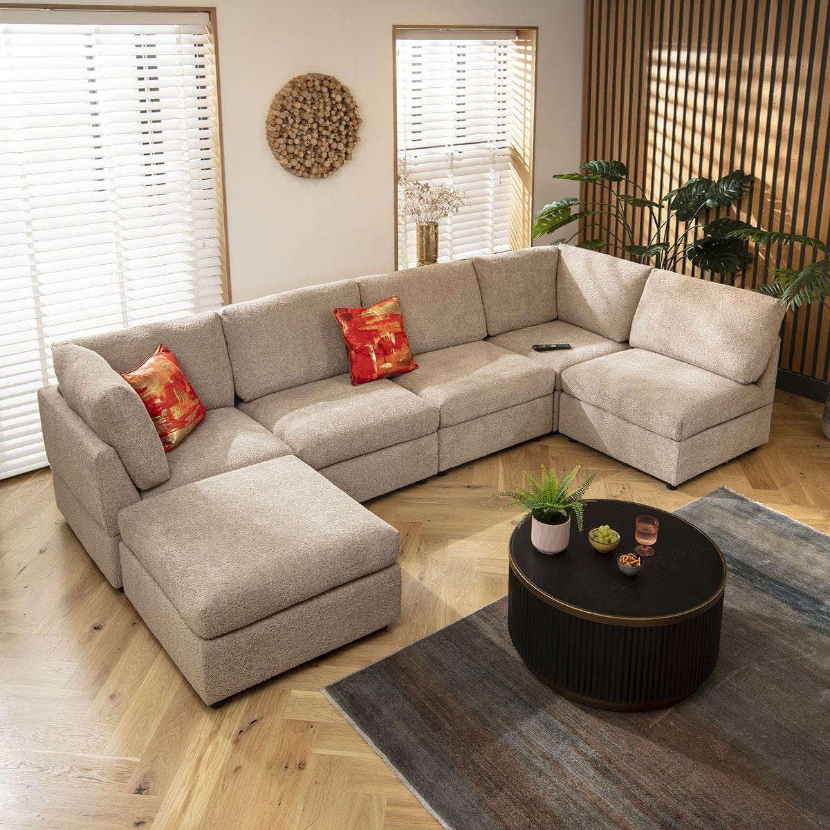 Sophie 6 Seater U-Shape Sofa Biscuit Beige Boucle 320x160cm 6L