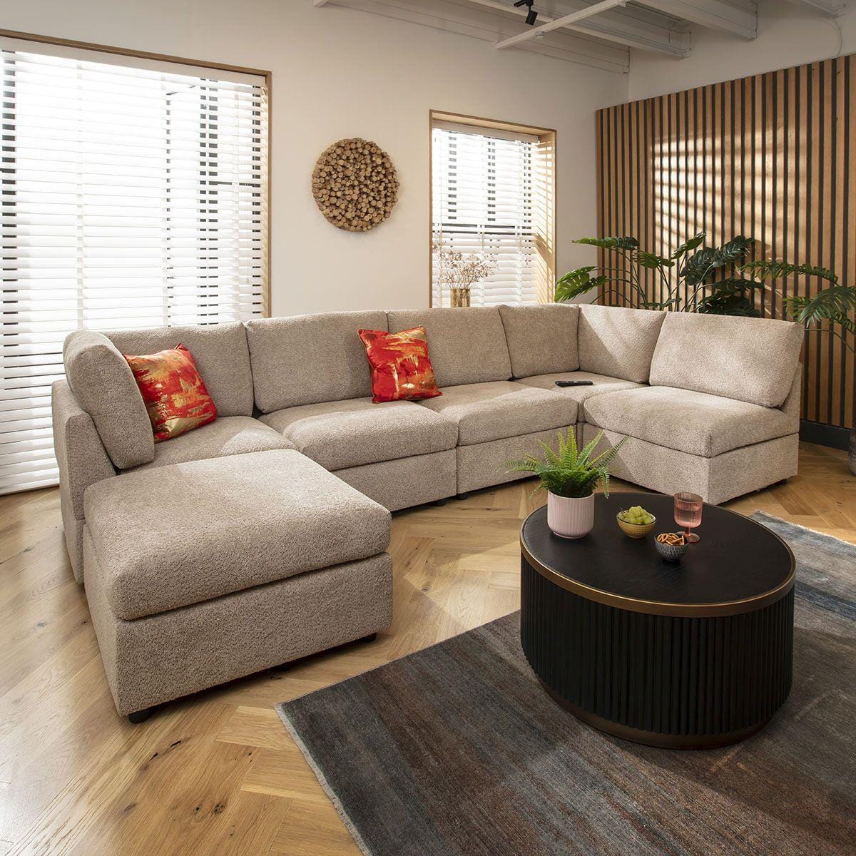 Sophie 6 Seater U-Shape Sofa Biscuit Beige Boucle 320x160cm 6L