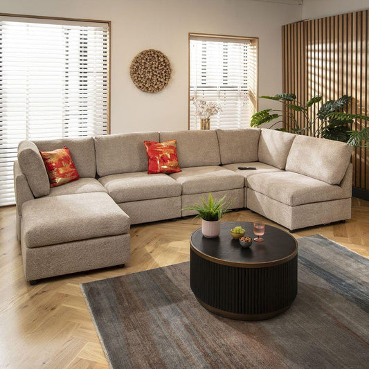 Sophie 6 Seater U-Shape Sofa Biscuit Beige Boucle 320x160cm 6L