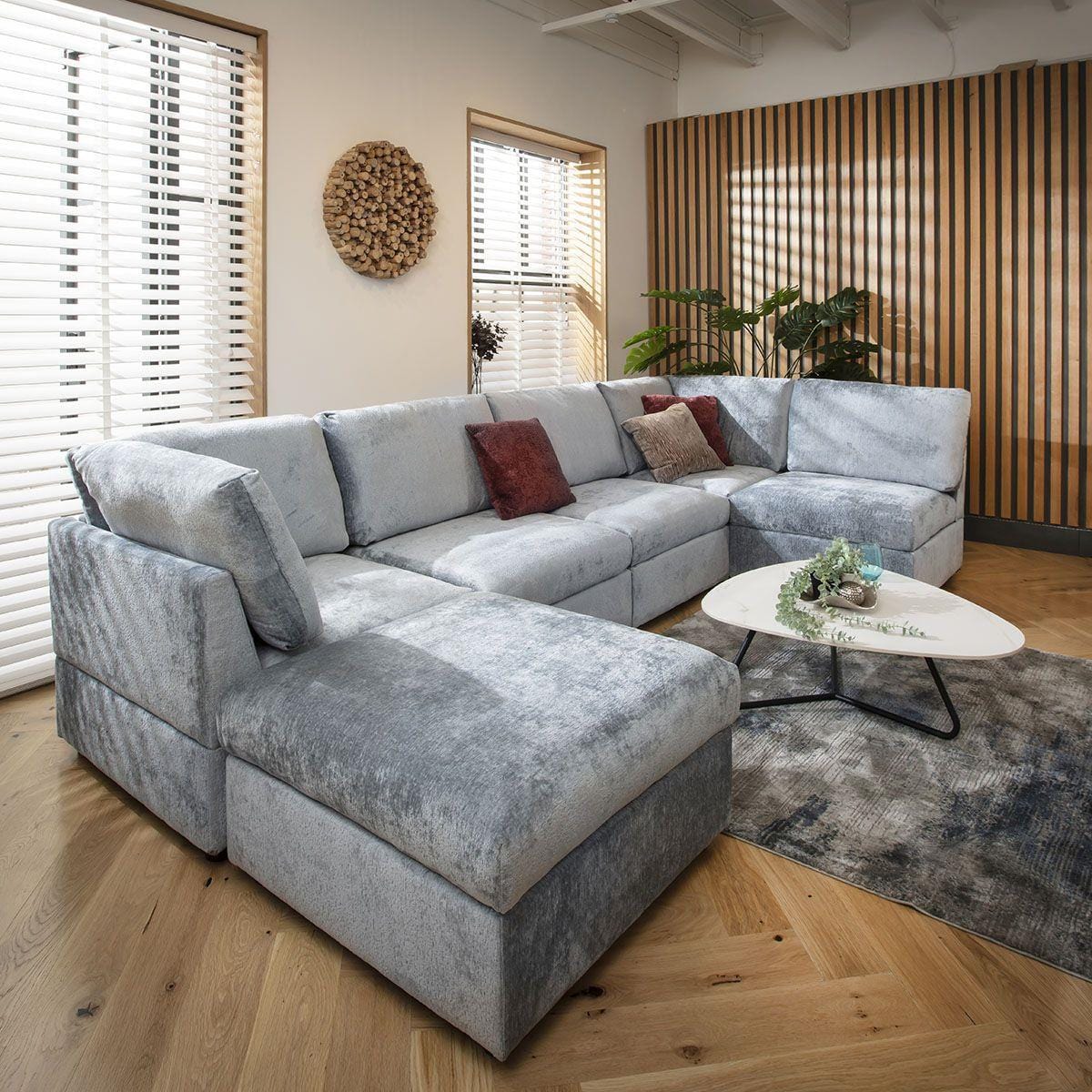 Sophie 6 Seater U-Shape Sofa Blue Chenille 320x160cm 6L