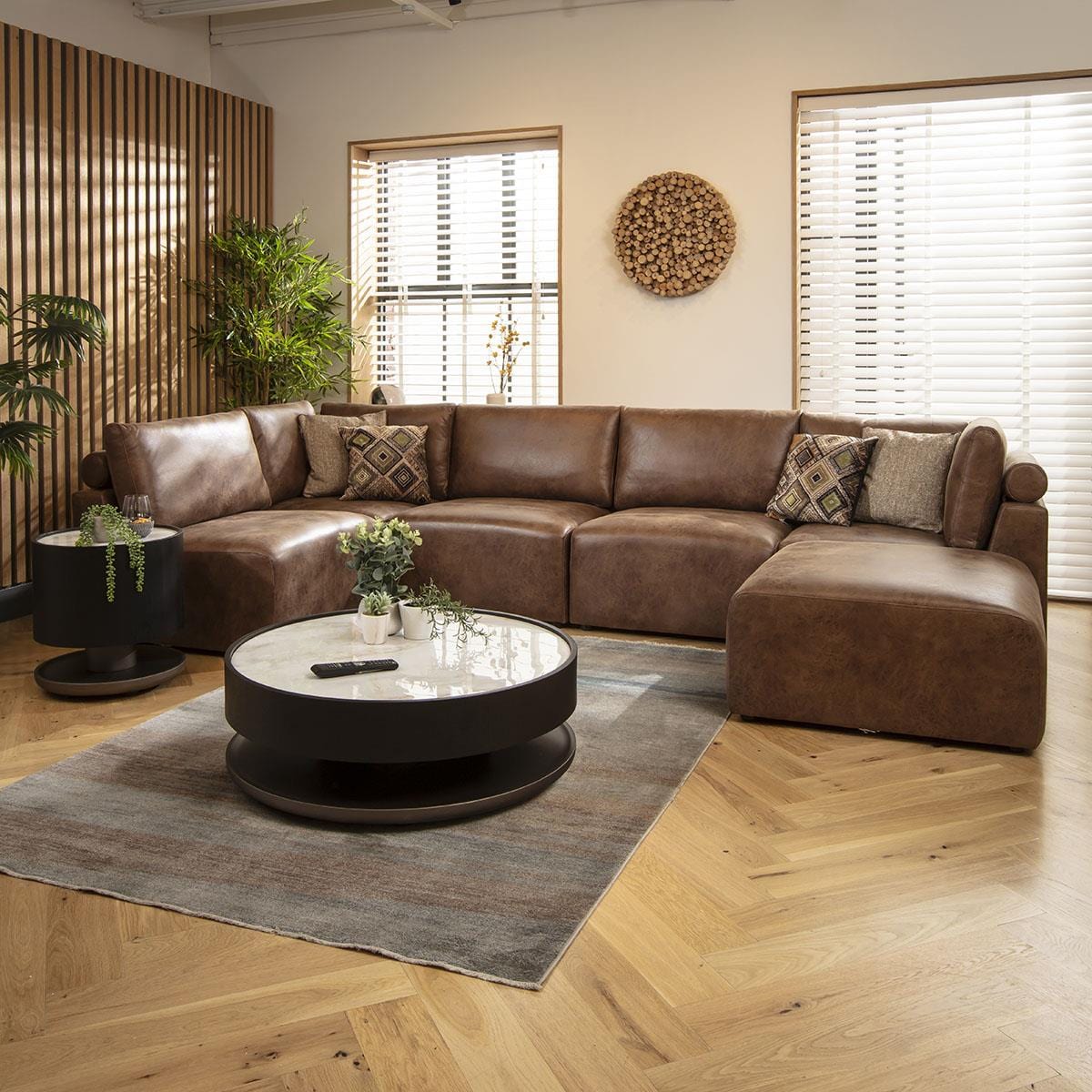 Victoria 6 Seater U-Shape Sofa Antique Brown 348x176cm 6L