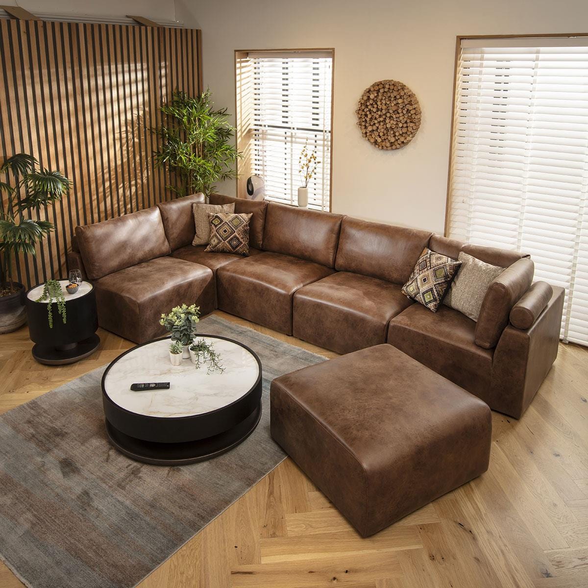 Victoria 6 Seater U-Shape Sofa Antique Brown 348x176cm 6L