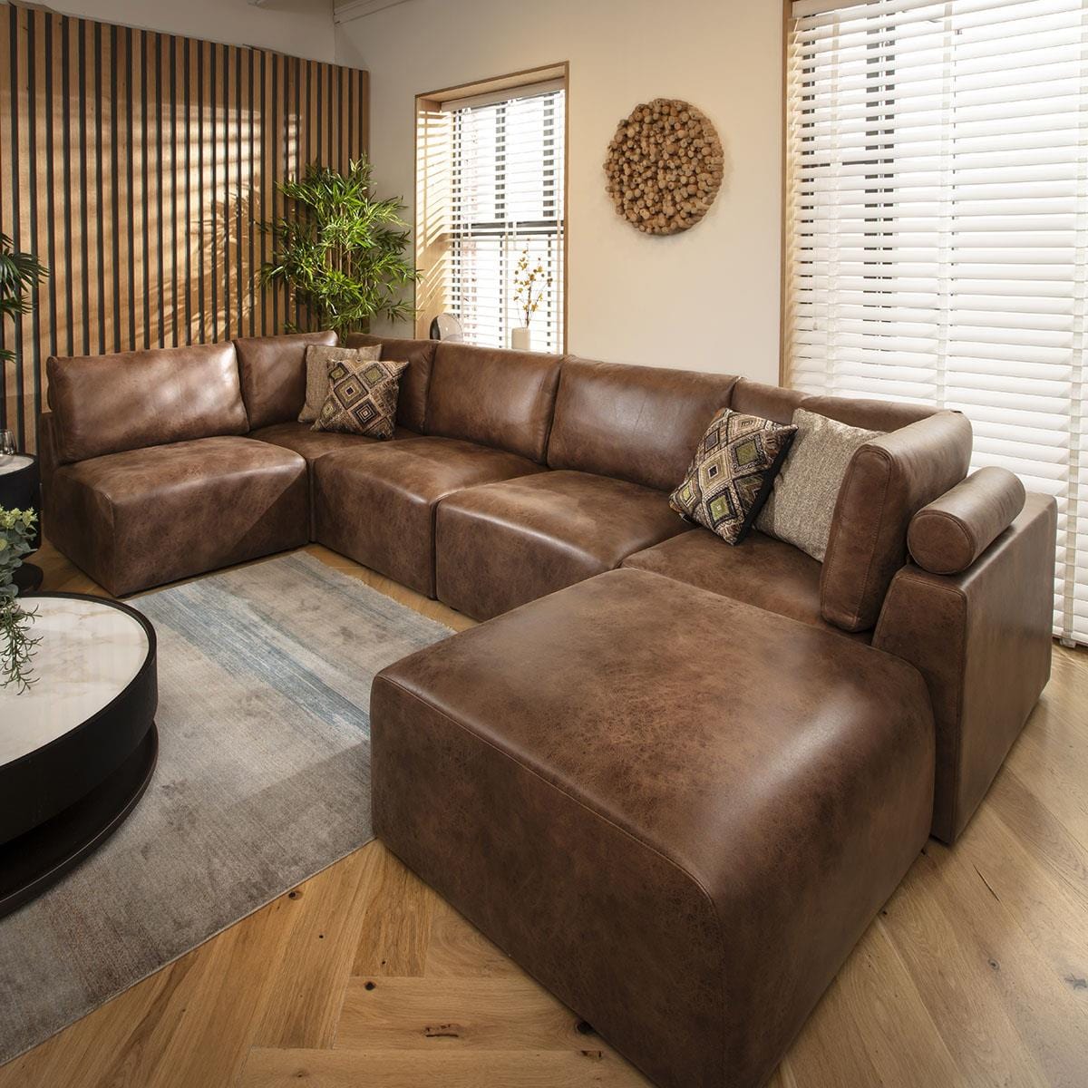 Victoria 6 Seater U-Shape Sofa Antique Brown 348x176cm 6L