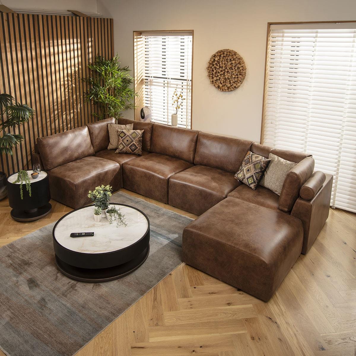 Victoria 6 Seater U-Shape Sofa Antique Brown 348x176cm 6L