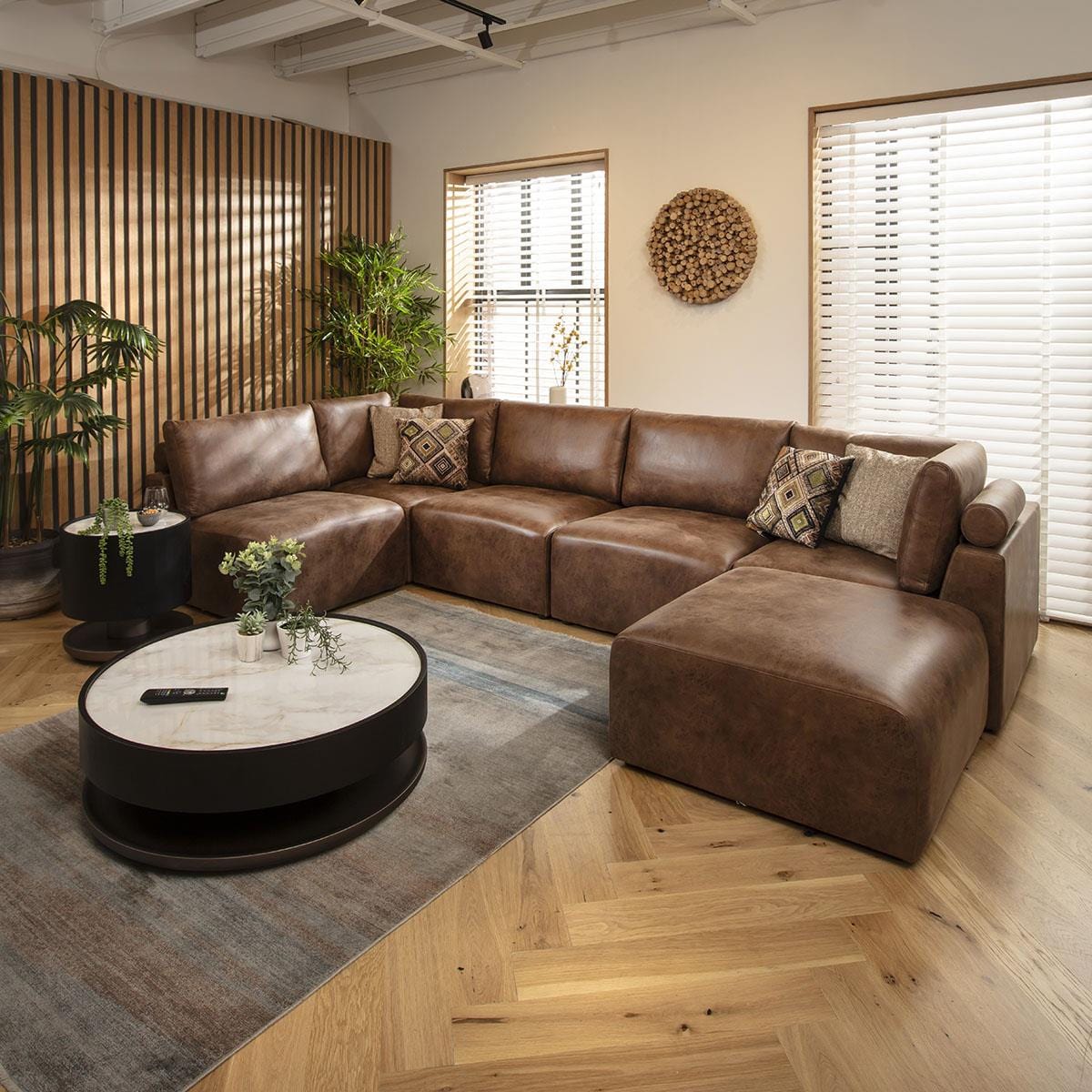 Victoria 6 Seater U-Shape Sofa Antique Brown 348x176cm 6L