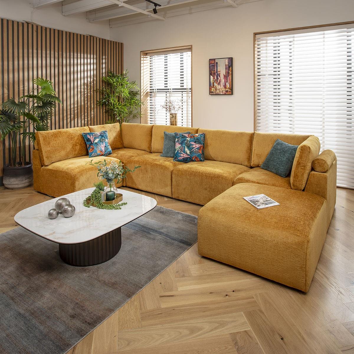 Victoria 6 Seater U-Shape Sofa Mustard Chenille 348x176cm 6L