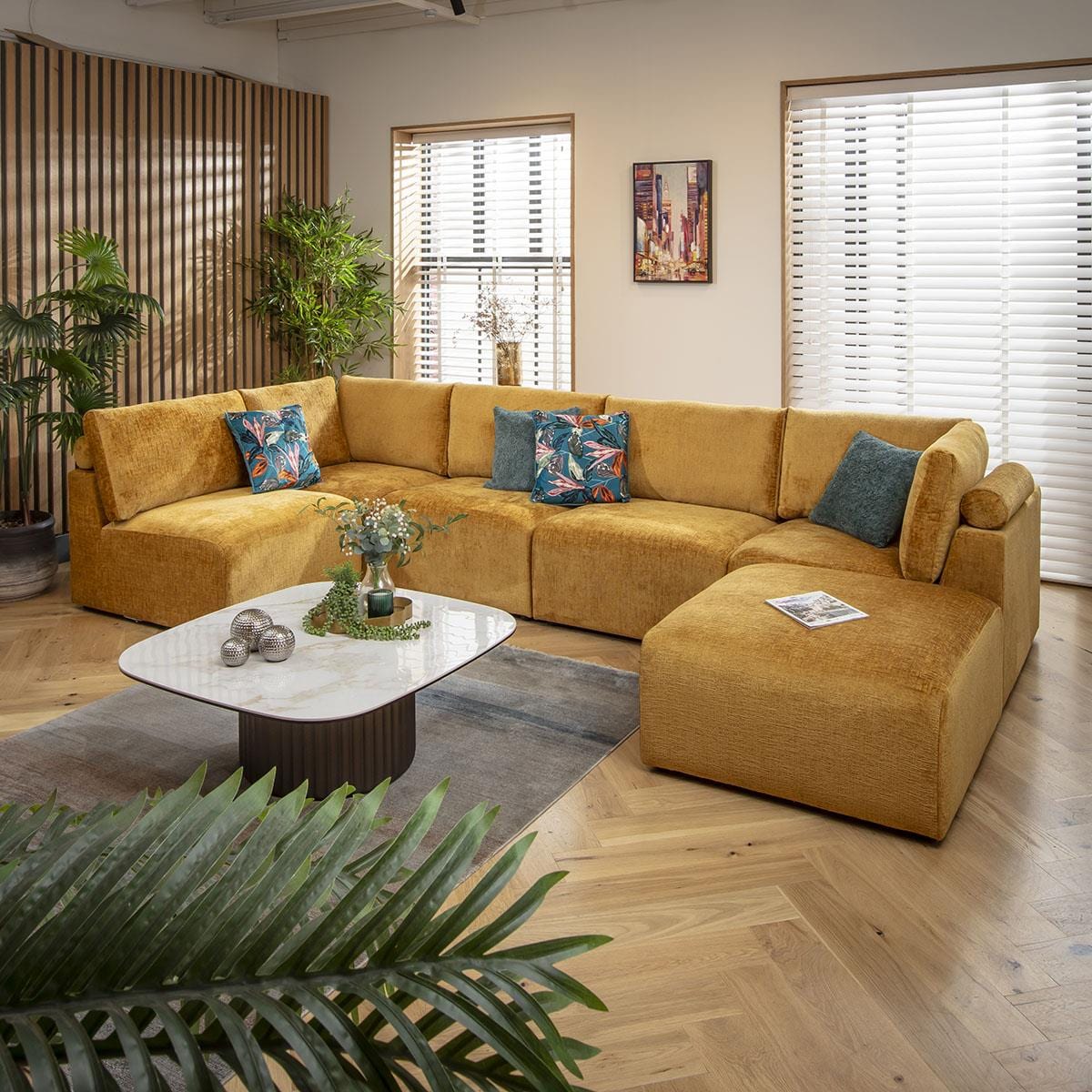 Victoria 6 Seater U-Shape Sofa Mustard Chenille 348x176cm 6L