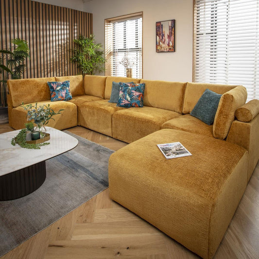 Victoria 6 Seater U-Shape Sofa Mustard Chenille 348x176cm 6L