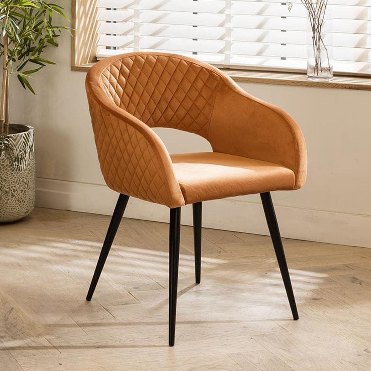 Lucy Velvet Carver Dining Chair with Arms Orange