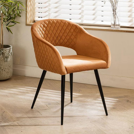 Lucy Velvet Carver Dining Chair with Arms Orange