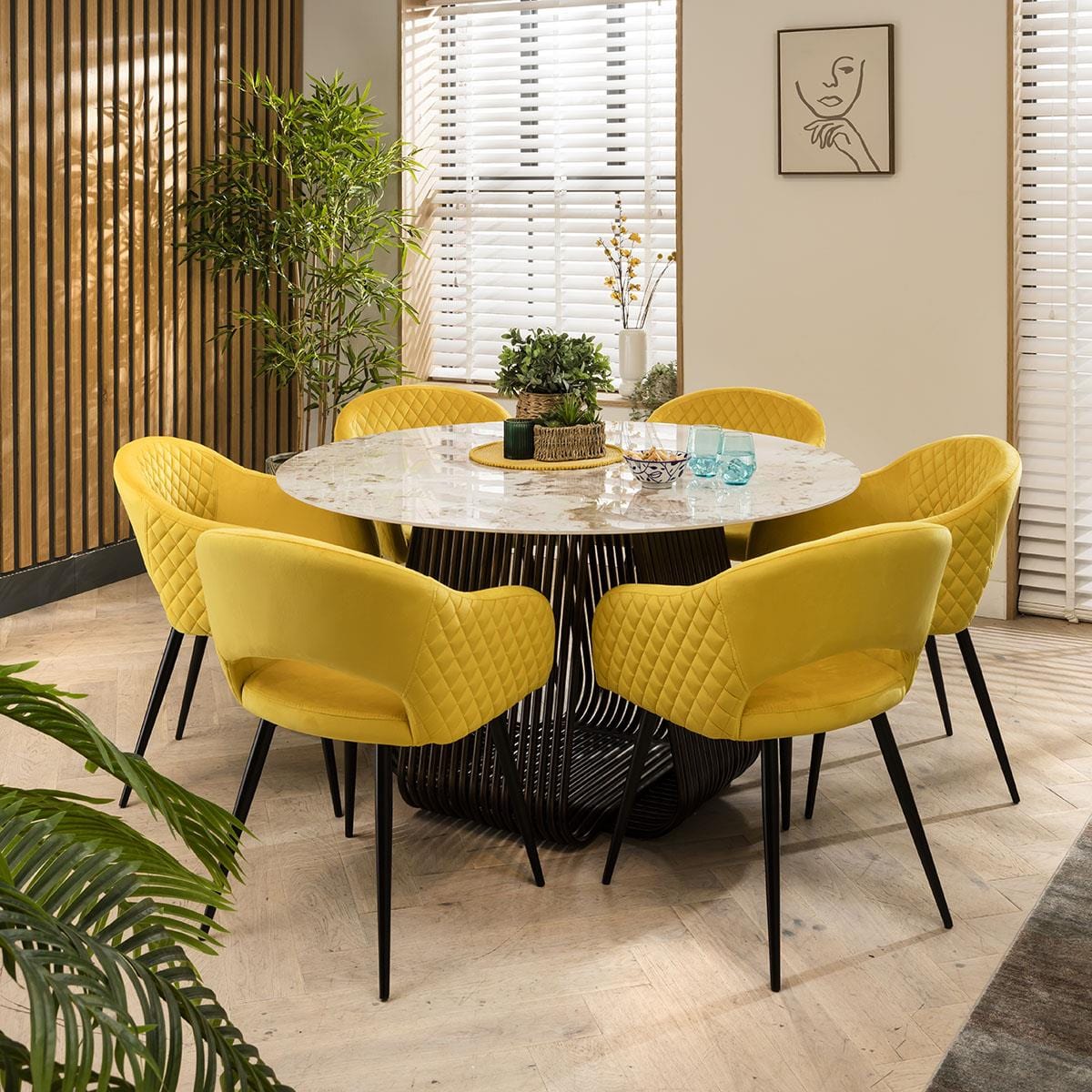 Lucy Velvet Carver Dining Chair with Arms Yellow