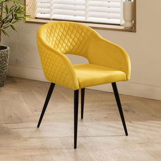 Lucy Velvet Carver Dining Chair with Arms Yellow