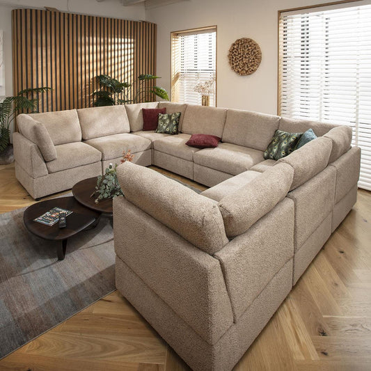 Sophie 8 Seater U-Shape Sofa Biscuit Beige Boucle 320x240cm 11