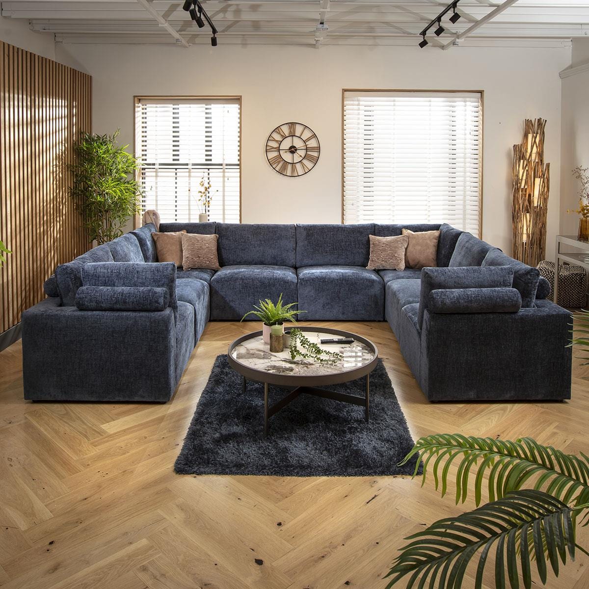 Victoria 8 Seater U-Shape Sofa Blue Chenille 348x266cm 11