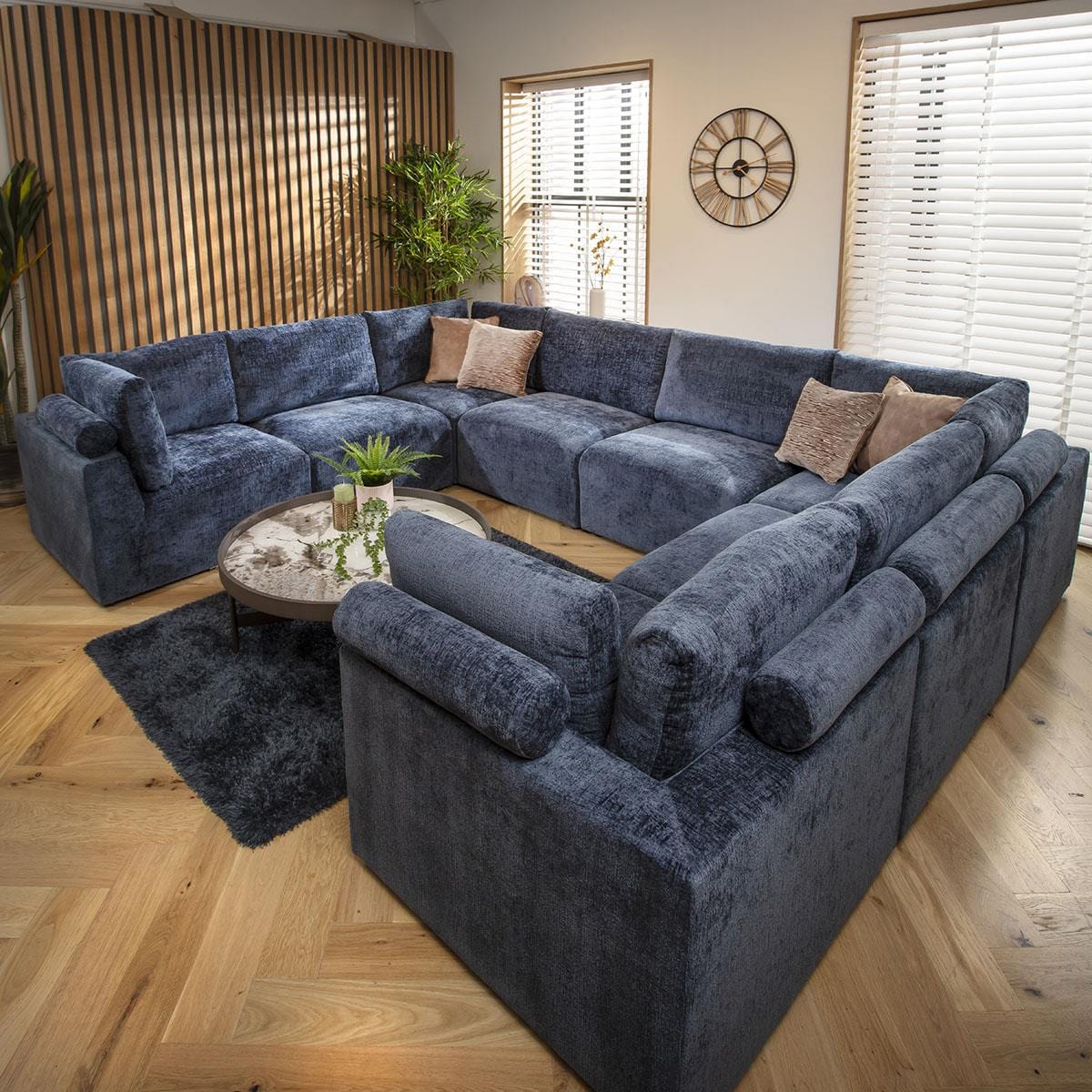 Victoria 8 Seater U-Shape Sofa Blue Chenille 348x266cm 11