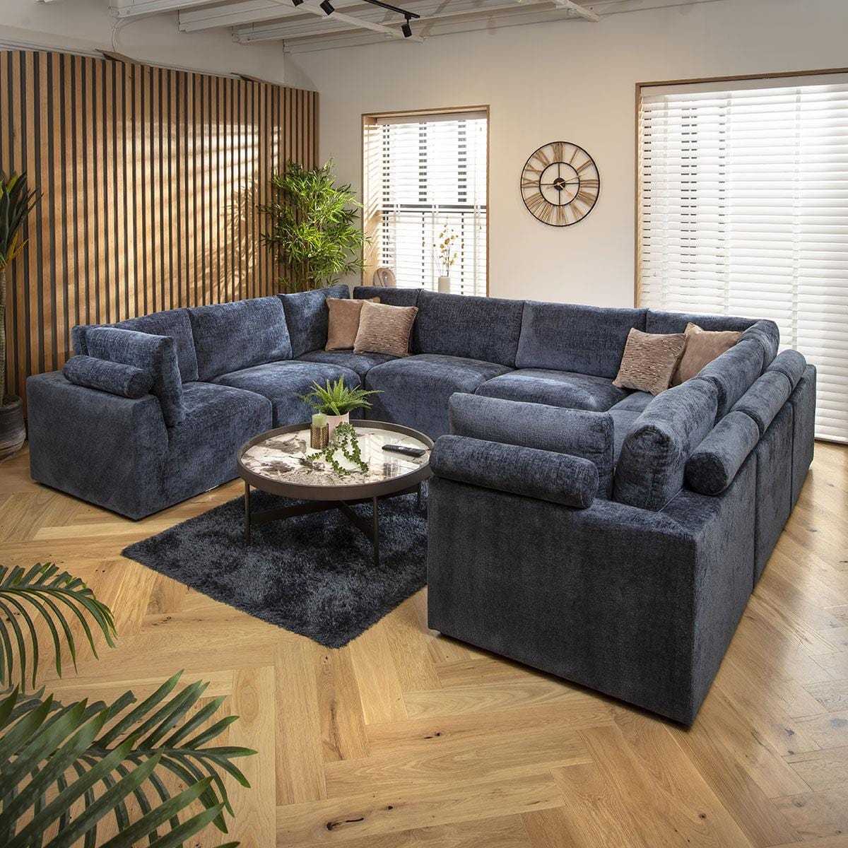 Victoria 8 Seater U-Shape Sofa Blue Chenille 348x266cm 11