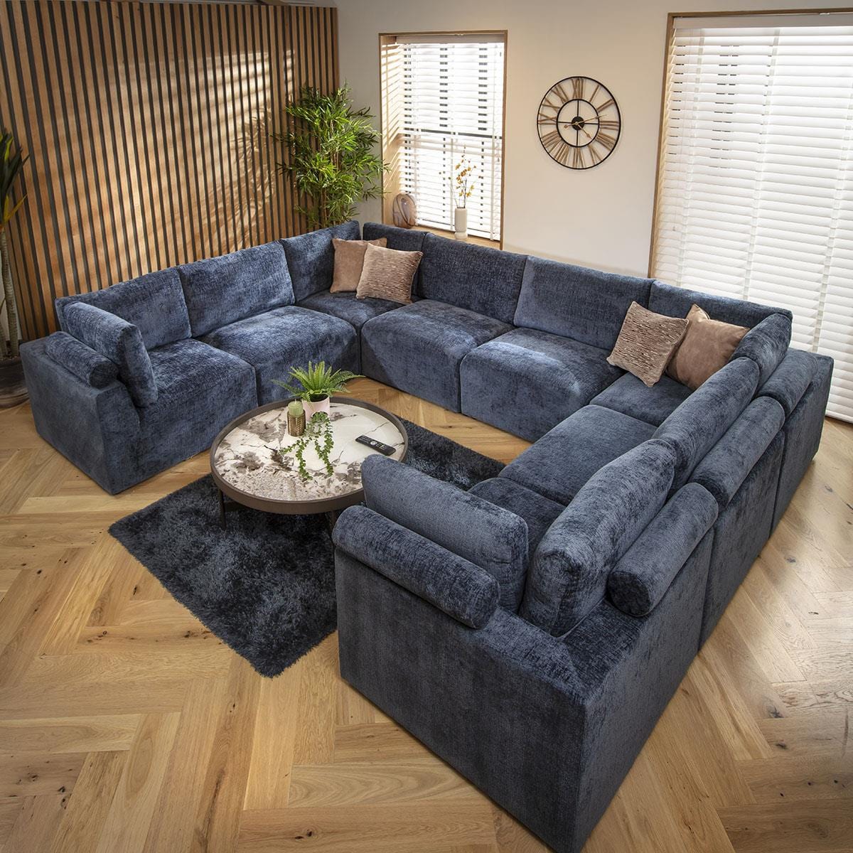 Victoria 8 Seater U-Shape Sofa Blue Chenille 348x266cm 11