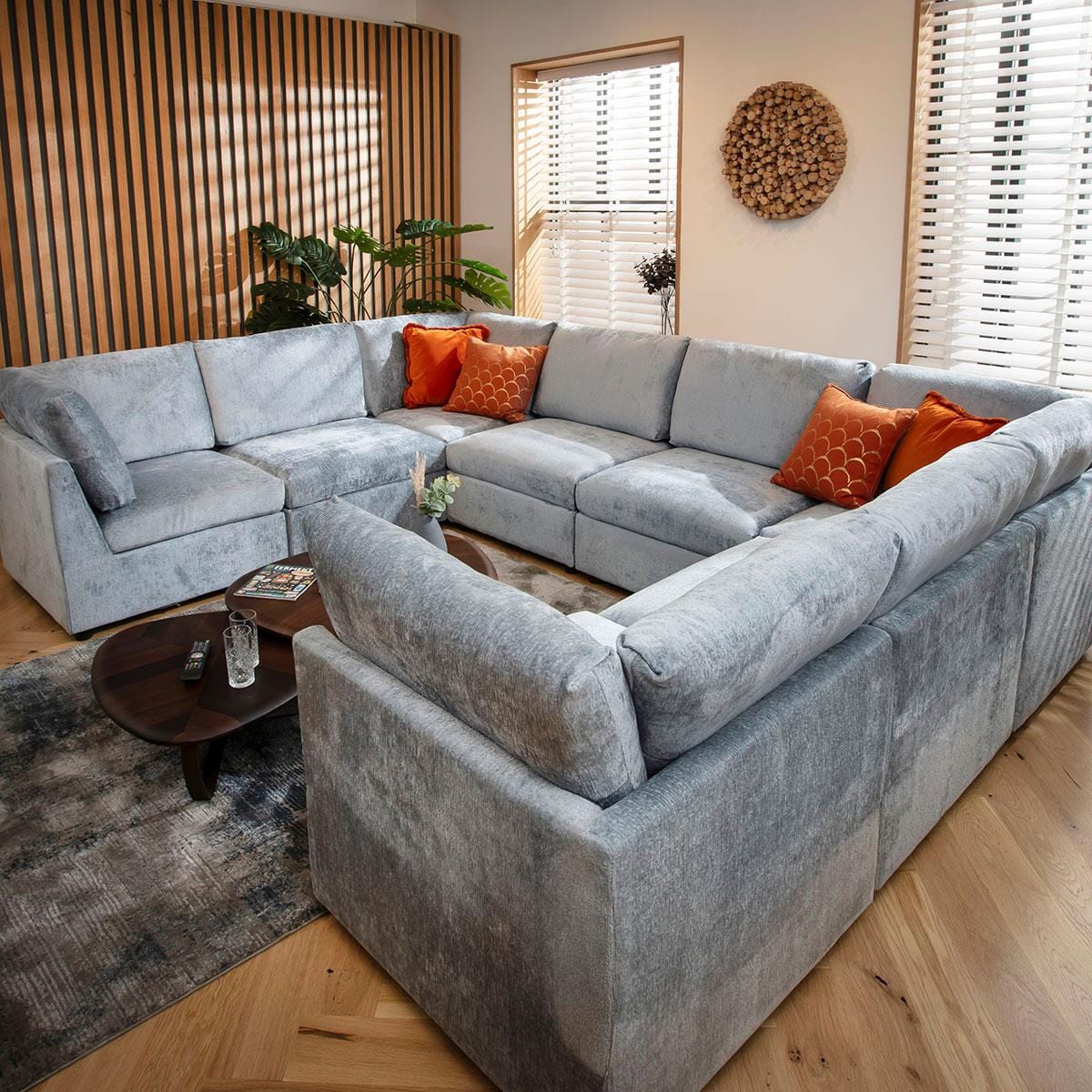 Sophie 8 Seater U-Shape Sofa Blue Chenille 320x240cm 11