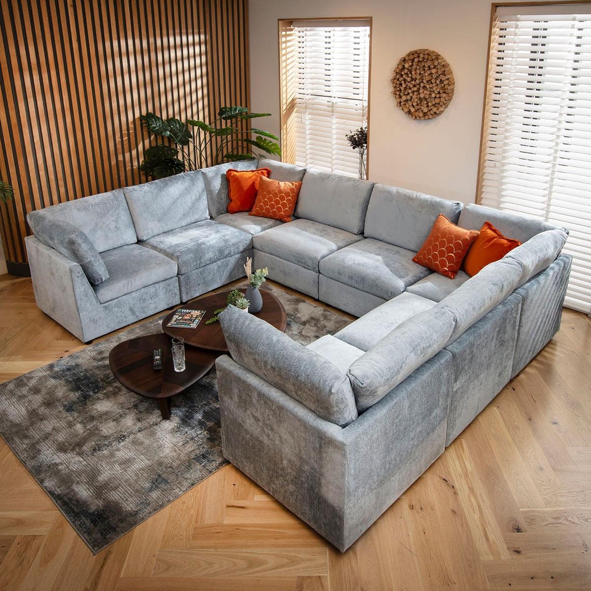 Sophie 8 Seater U-Shape Sofa Blue Chenille 320x240cm 11