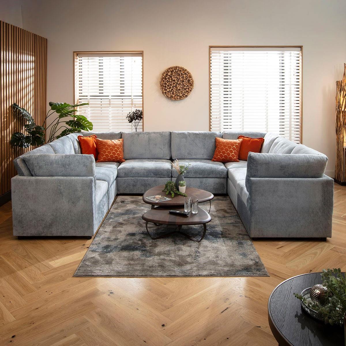 Sophie 8 Seater U-Shape Sofa Blue Chenille 320x240cm 11