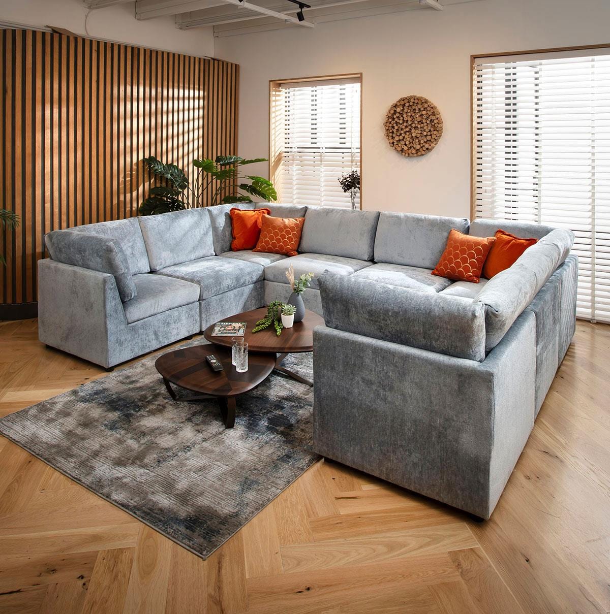 Sophie 8 Seater U-Shape Sofa Blue Chenille 320x240cm 11
