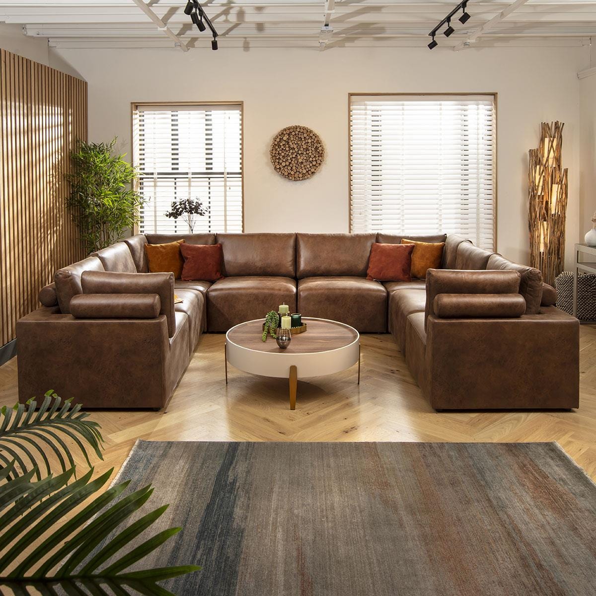 Victoria 8 Seater U-Shape Sofa Antique Brown 348x266cm 11