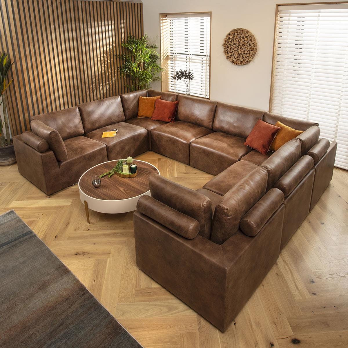 Victoria 8 Seater U-Shape Sofa Antique Brown 348x266cm 11