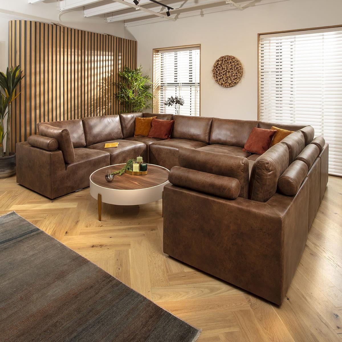 Victoria 8 Seater U-Shape Sofa Antique Brown 348x266cm 11